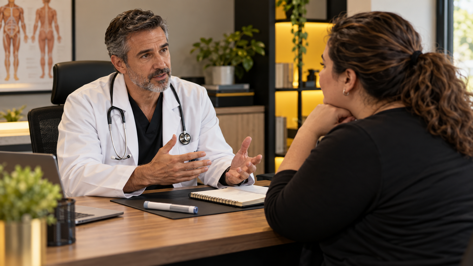 Médico conversa com paciente sobre opções de tratamento da obesidade