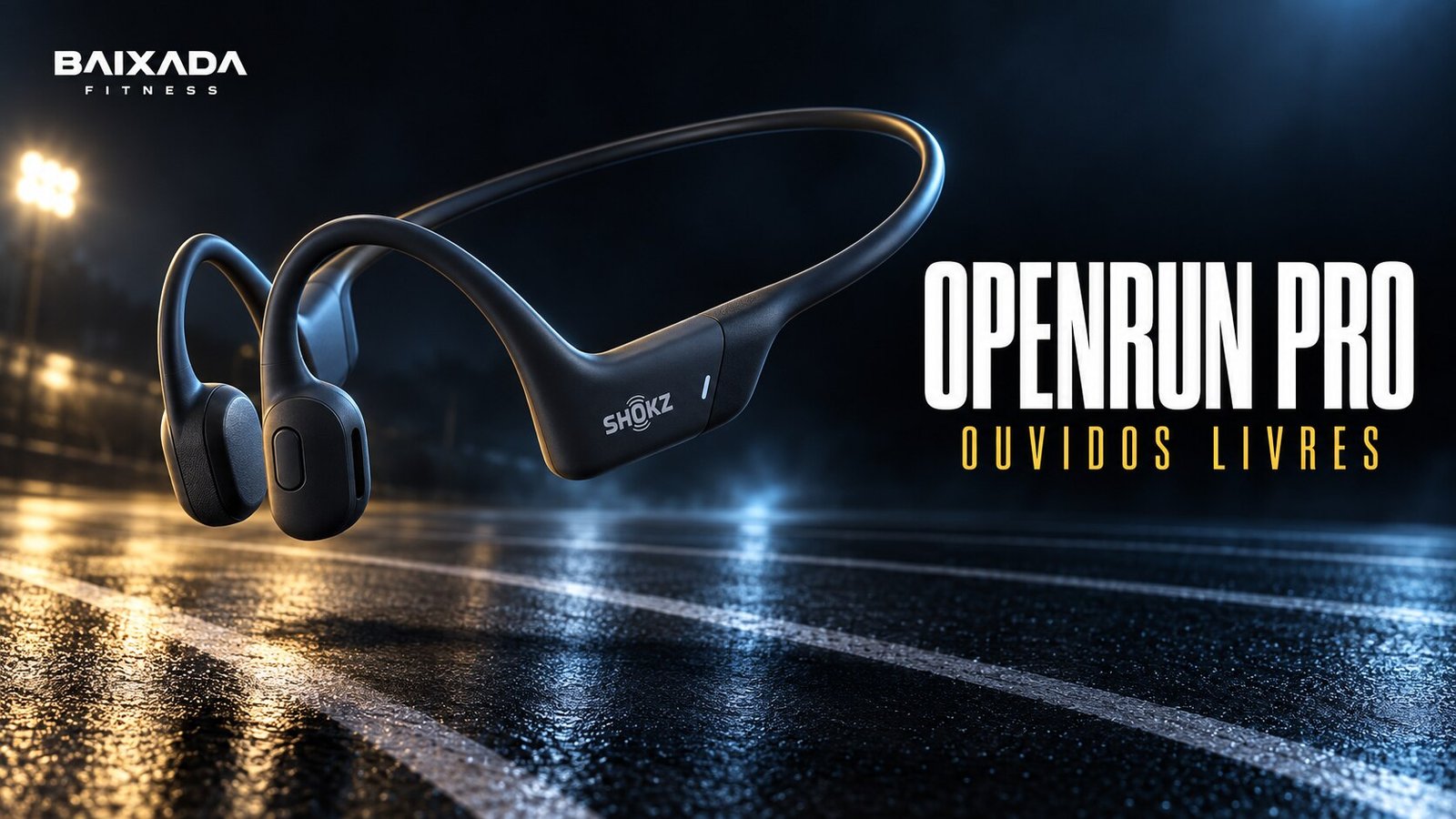 Ilustração do Shokz OpenRun Pro com faixa posterior e condução óssea