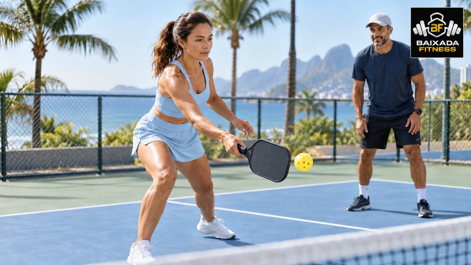 Treino ilustrativo de pickleball ao ar livre